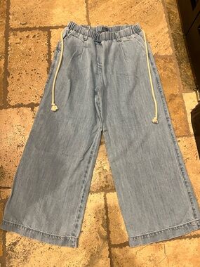 Democracy Light Blue Boyfriend Wide-Leg Jeans with Drawstring